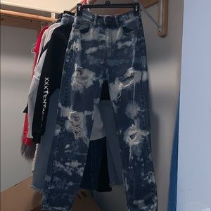 Custom bleach tye dye ripped jeans